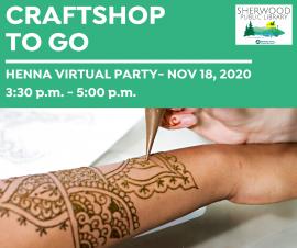 Green background with an image of a forearm having henna applied in the foreground.