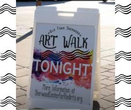Splashes of color in the background with the words Art Walk Tonight on it. 