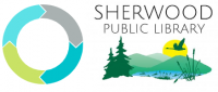 Sherwood Public Library logo and circle formed by four arrows