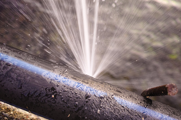 Water main line spraying water