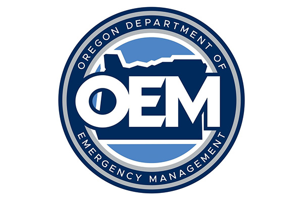 Logo of Oregon Department of Emergency Management featuring the letters OEM in front of a map outline in a circular design.
