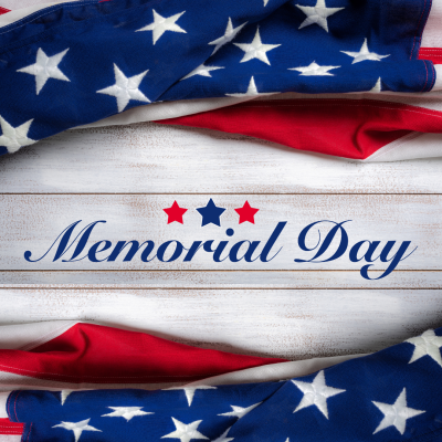 American flag with stars and stripes framing the words 