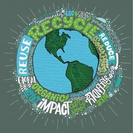 Illustration of Earth surrounded by words like 