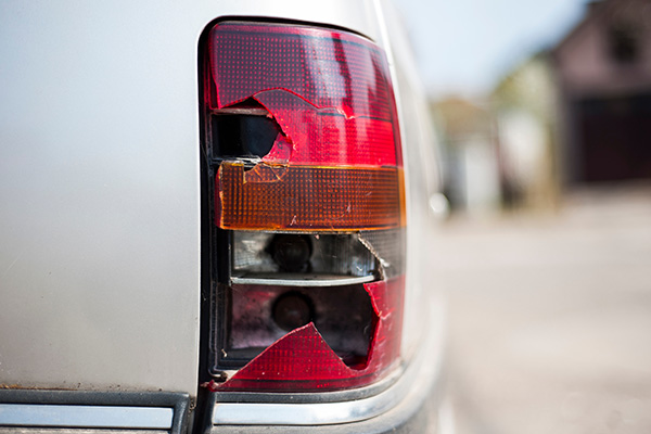 Car tail light has broken from accident