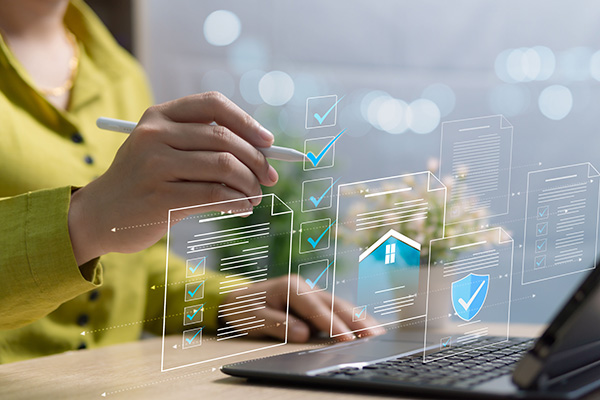 Concept of data analysis and review, document management, auditing including project approval, electronic documents of agreement on terms and conditions, business woman sitting working with laptop.