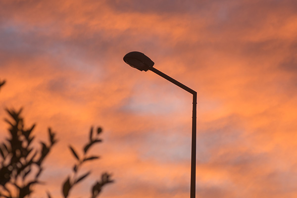 A street light out at dusk