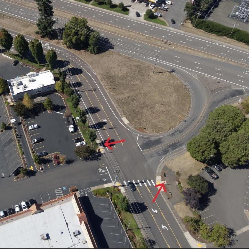 Aerial view of the new four-way stop intersection near Chick-fil-A.