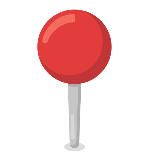 A red round pushpin with a gray needle is shown upright on a white background.